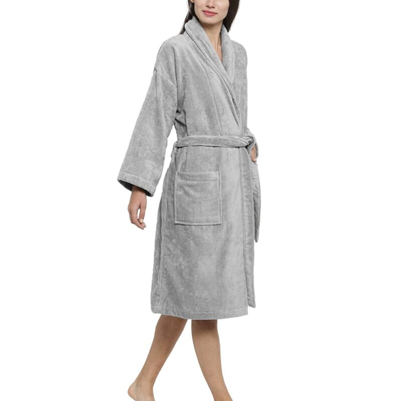 Soft Comfort Unisex Medium Bathrobe, Real Steel| 300 GSM Cotton| Sheared Velvet Touch